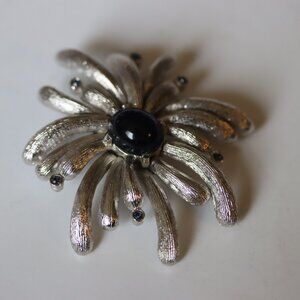 Signed Eisenberg Ice Starburst Brooch Blue Cabochon